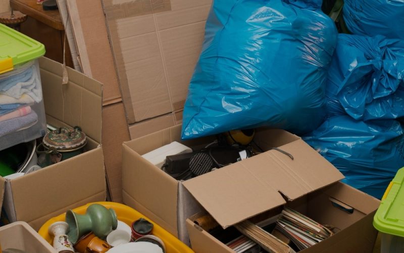 Boxes and bags in need of hoarder junk removal services in California